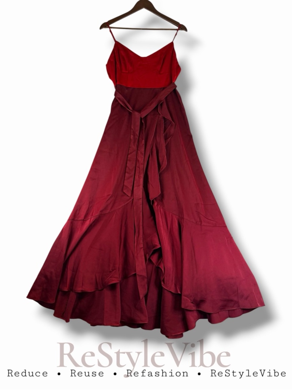 LULUS Women’s Size XL Dress Maxi NWT W/Tie Belt Ruffles Adjustable Straps Red